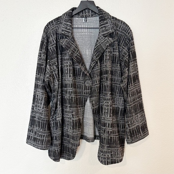 Dress To Kill Jackets & Blazers - Dress to Kill Jacket‎ Blazer Single Button Artsy Lagenlook Pattern Gray One Size